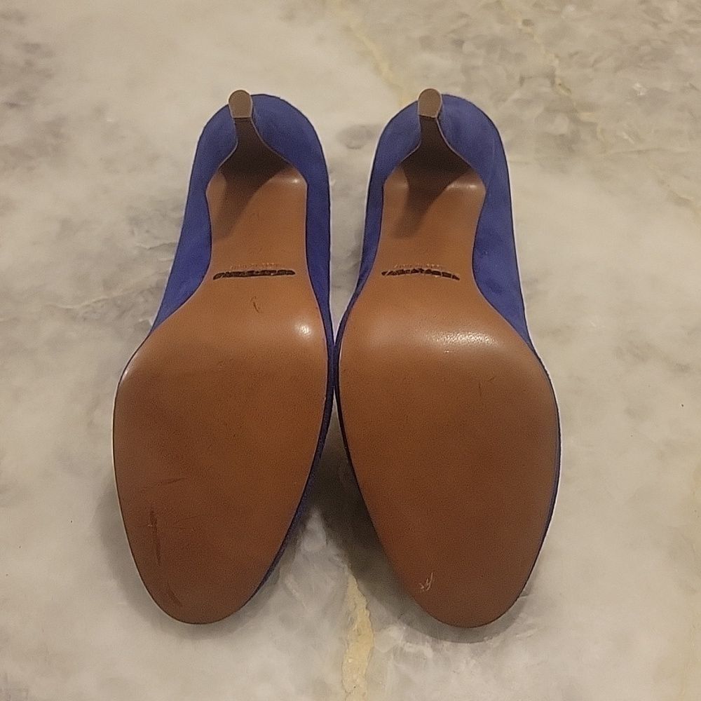 NEW J Crew Blue Suede Mona Modest Rounded Toe Heels Office Pumps Work 7.5 Y2k - Picture 7 of 8